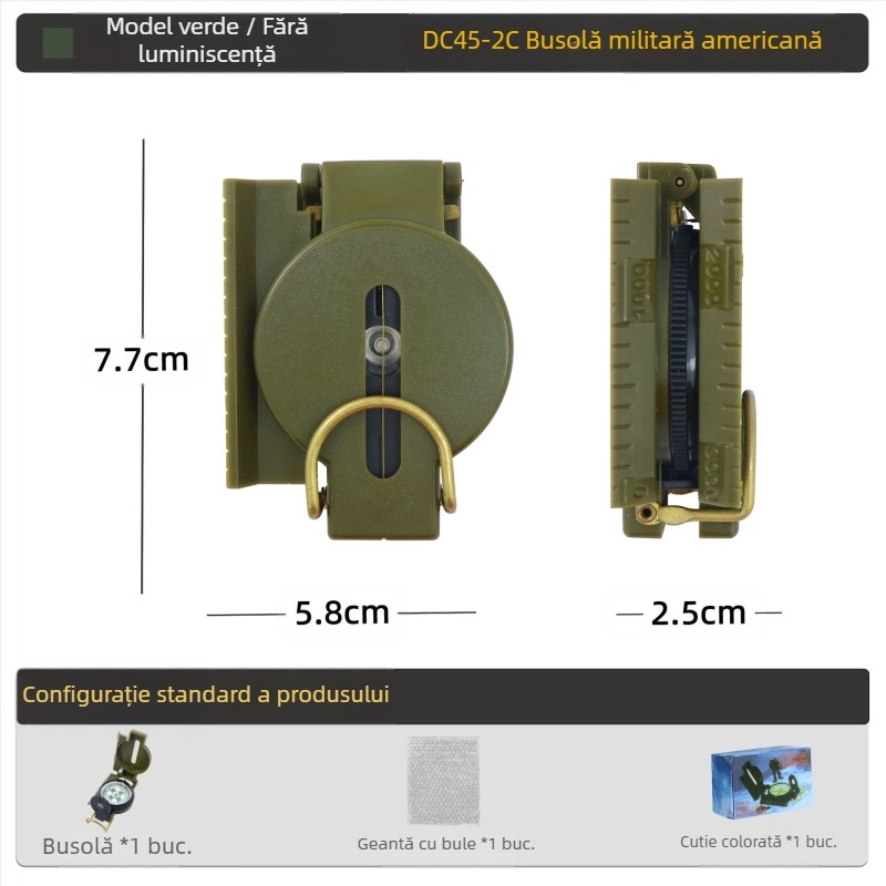 Busolă multifuncțională în aer liber, busolă pentru camping, busolă off-road, busolă geologică nordică, echipament de luptă pentru soldat american, din metal