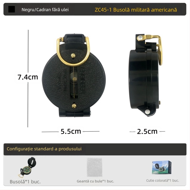 Busolă multifuncțională în aer liber, busolă pentru camping, busolă off-road, busolă geologică nordică, echipament de luptă pentru soldat american, din metal