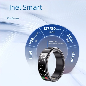 Ecran digital cu tehnologie neagră, inel inteligent, monitorizare a ritmului cardiac, oxigen din sânge, somn, sănătate, mișcare pași