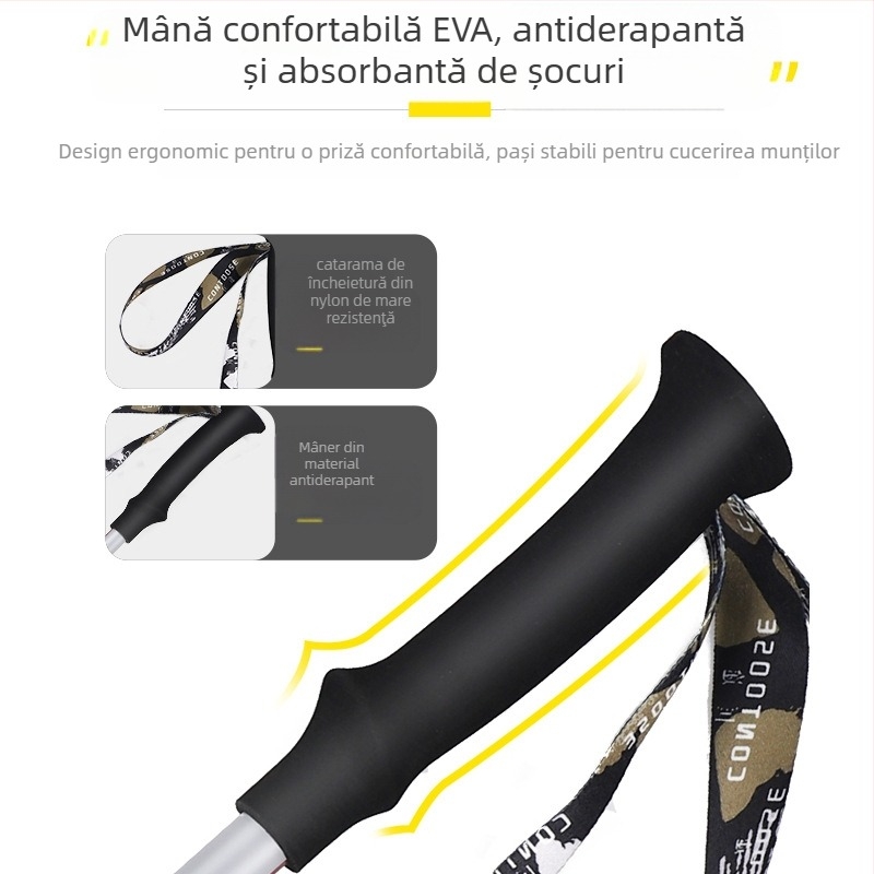 Kuangtu, băț de alpinism din fibră de carbon, cârjă telescopică din trei secțiuni pentru bărbați și femei, echipament de drumeții în aer liber, cârjă ultra-ușoară antiderapantă