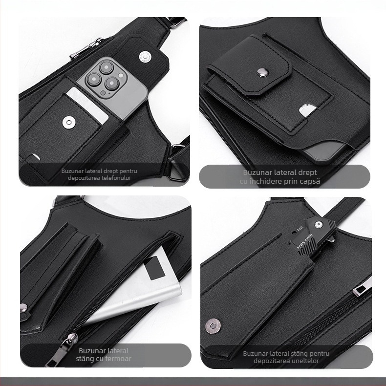 Geantă de piept tactică pentru bărbați, rucsac retro, axilă, multifuncțională, geantă de umăr, sport în aer liber, vestă, geantă de telefon mobil