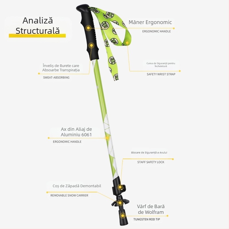 [Fabrică] Baston de pescuit pentru copii, pliabil, antiderapant, din aliaj de aluminiu, multifuncțional, pentru drumeții, dintr-o singură bucată, generație en-gros