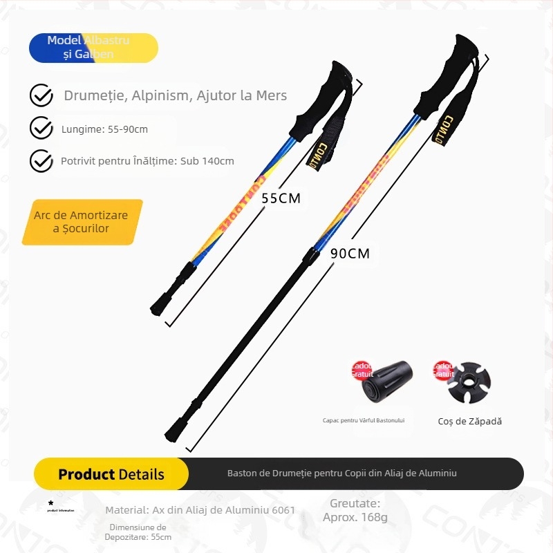 [Fabrică] Baston de pescuit pentru copii, pliabil, antiderapant, din aliaj de aluminiu, multifuncțional, pentru drumeții, dintr-o singură bucată, generație en-gros