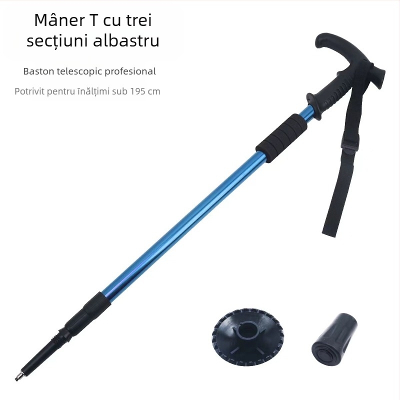 Bețe de drumeție pliabile pentru călătorii în aer liber, en-gros, cârje retractabile din trei secțiuni din aliaj de aluminiu, producători