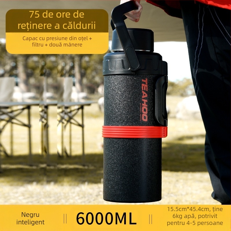 Qihu Thermos, termos de mare capacitate, 6 litri, termos portabil pentru mașină, termos pentru exterior, fierbător din oțel inoxidabil 316
