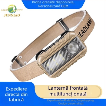 Lanternă frontală cu inducție LED transfrontalieră nouă, roșie și albă, cu sursă dublă de lumină, pentru exterior, pentru alergare nocturnă, pescuit, lanternă frontală mică, en-gros