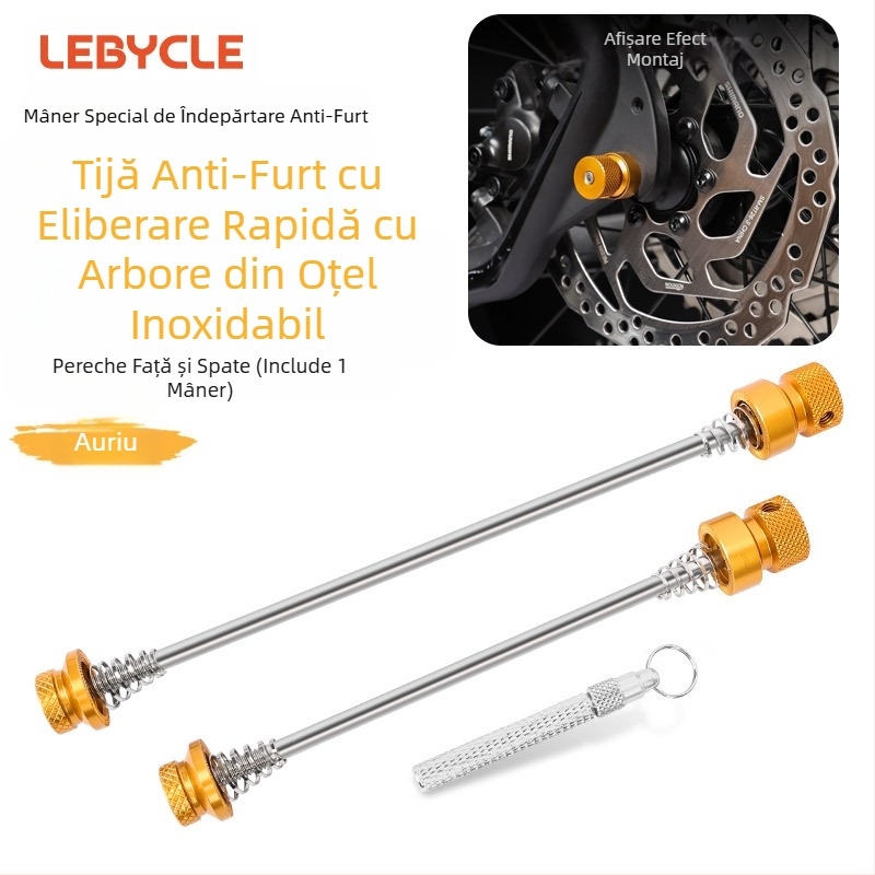 Set roți de bicicletă cu frână rapidă antifurt pentru bicicletă de munte, ax tambur cu flori, față și spate, șurub universal cu ax fix