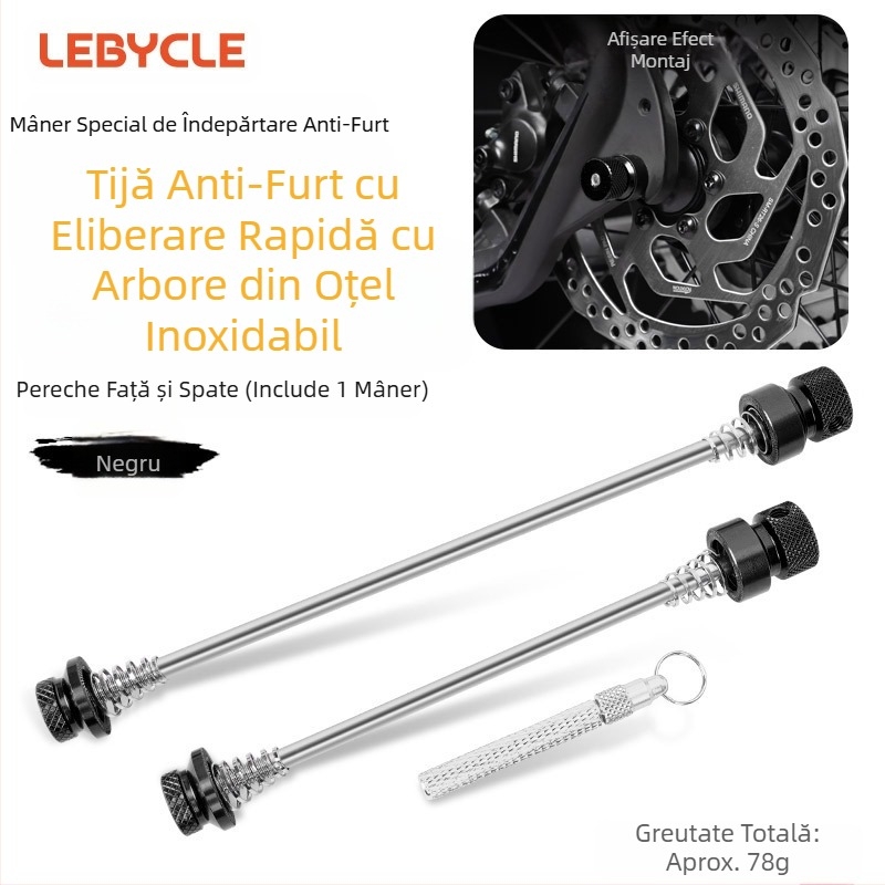 Set roți de bicicletă cu frână rapidă antifurt pentru bicicletă de munte, ax tambur cu flori, față și spate, șurub universal cu ax fix