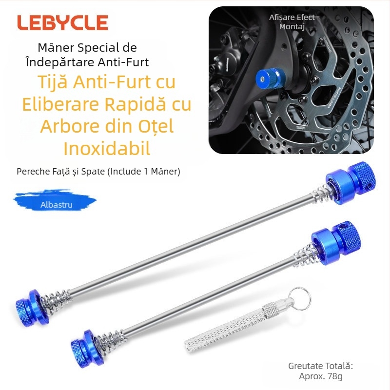 Set roți de bicicletă cu frână rapidă antifurt pentru bicicletă de munte, ax tambur cu flori, față și spate, șurub universal cu ax fix
