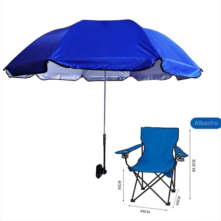 Umbrelă de plajă pentru adulți, vânzare fierbinte transfrontalieră, cu dungi albastre și albe, cu clip, umbrelă, scaun de camping, spătar, umbrelă de soare