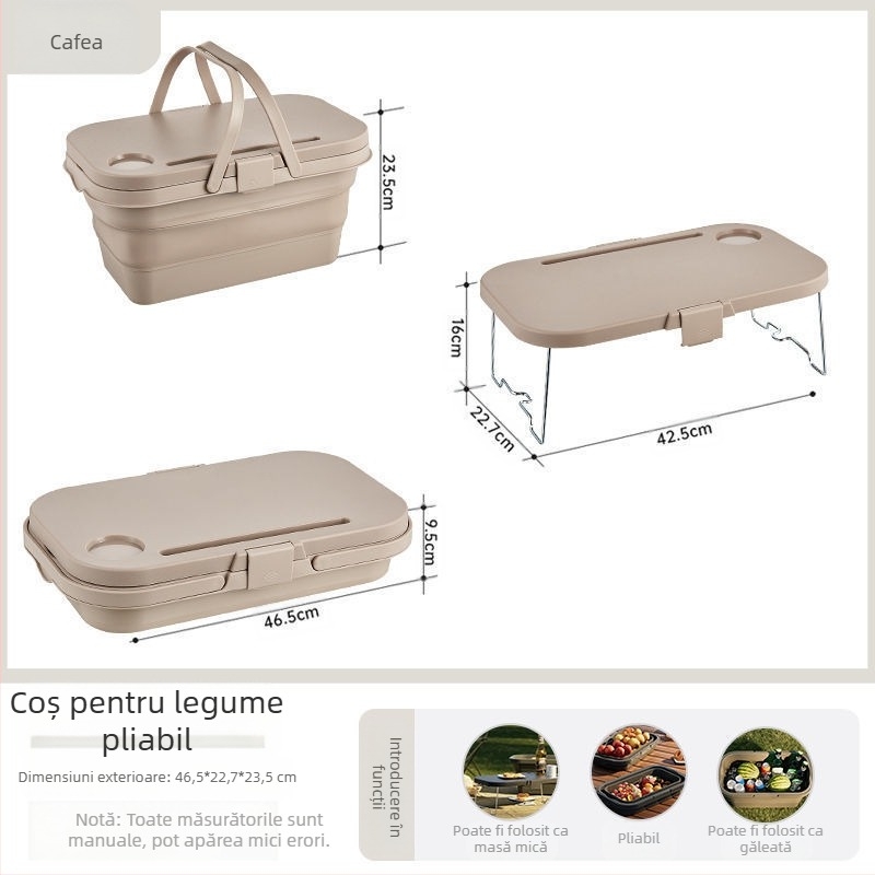 Coș portabil pliabil în aer liber cu capac Coș de depozitare pliabil portabil pentru focar de primăvară Coș de depozitare Coș de picnic