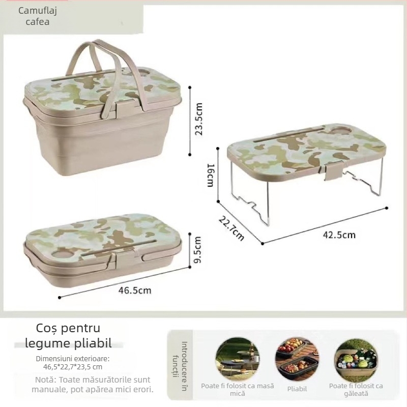Coș portabil pliabil în aer liber cu capac Coș de depozitare pliabil portabil pentru focar de primăvară Coș de depozitare Coș de picnic