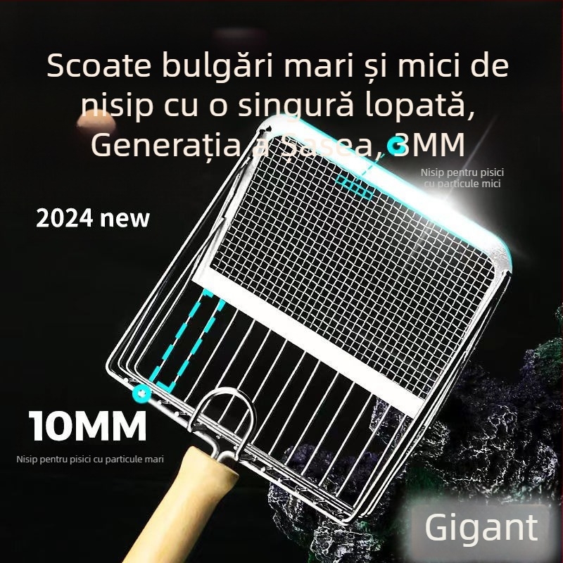 Lopată pentru așternut pentru pisici, lopată cu gaură fină, lopată mare din metal, oțel inoxidabil, lopată cu bentonită, minereu de așternut pentru pisici, bază de lopată, artefact