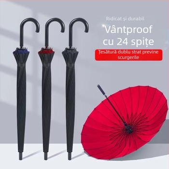 Umbrelă cu 24 de oase, umbrelă automată cu cârlig dublu, tijă dreaptă, en-gros, umbrelă solară, umbrelă publicitară personalizată, umbrelă rezistentă la vânt, umbrelă de afaceri cu mâner lung