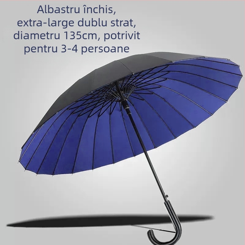 Umbrelă cu 24 de oase, umbrelă automată cu cârlig dublu, tijă dreaptă, en-gros, umbrelă solară, umbrelă publicitară personalizată, umbrelă rezistentă la vânt, umbrelă de afaceri cu mâner lung