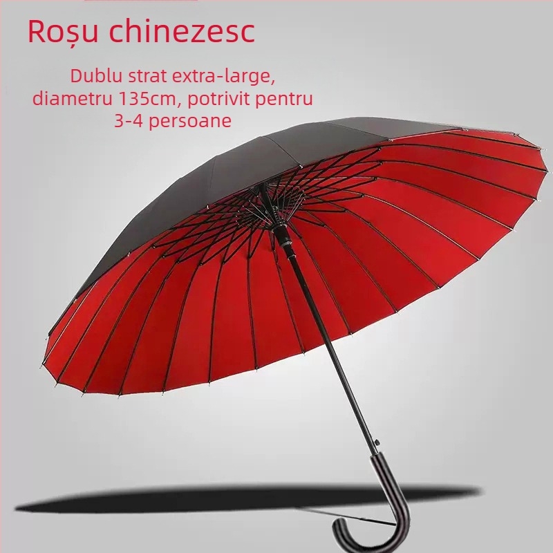 Umbrelă cu 24 de oase, umbrelă automată cu cârlig dublu, tijă dreaptă, en-gros, umbrelă solară, umbrelă publicitară personalizată, umbrelă rezistentă la vânt, umbrelă de afaceri cu mâner lung