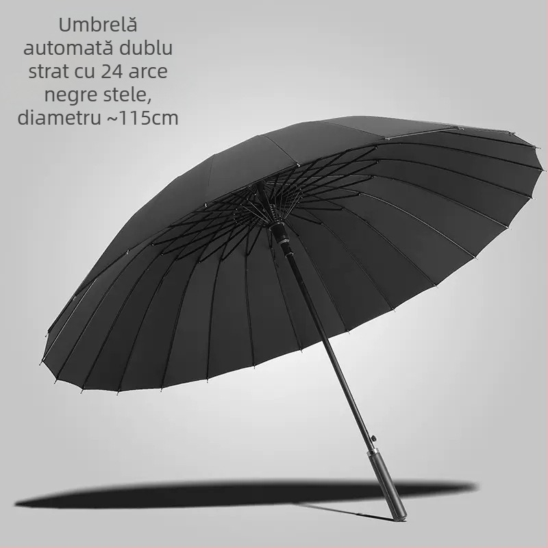 Umbrelă cu 24 de oase, umbrelă automată cu cârlig dublu, tijă dreaptă, en-gros, umbrelă solară, umbrelă publicitară personalizată, umbrelă rezistentă la vânt, umbrelă de afaceri cu mâner lung