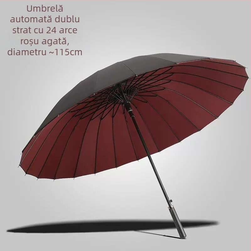 Umbrelă cu 24 de oase, umbrelă automată cu cârlig dublu, tijă dreaptă, en-gros, umbrelă solară, umbrelă publicitară personalizată, umbrelă rezistentă la vânt, umbrelă de afaceri cu mâner lung