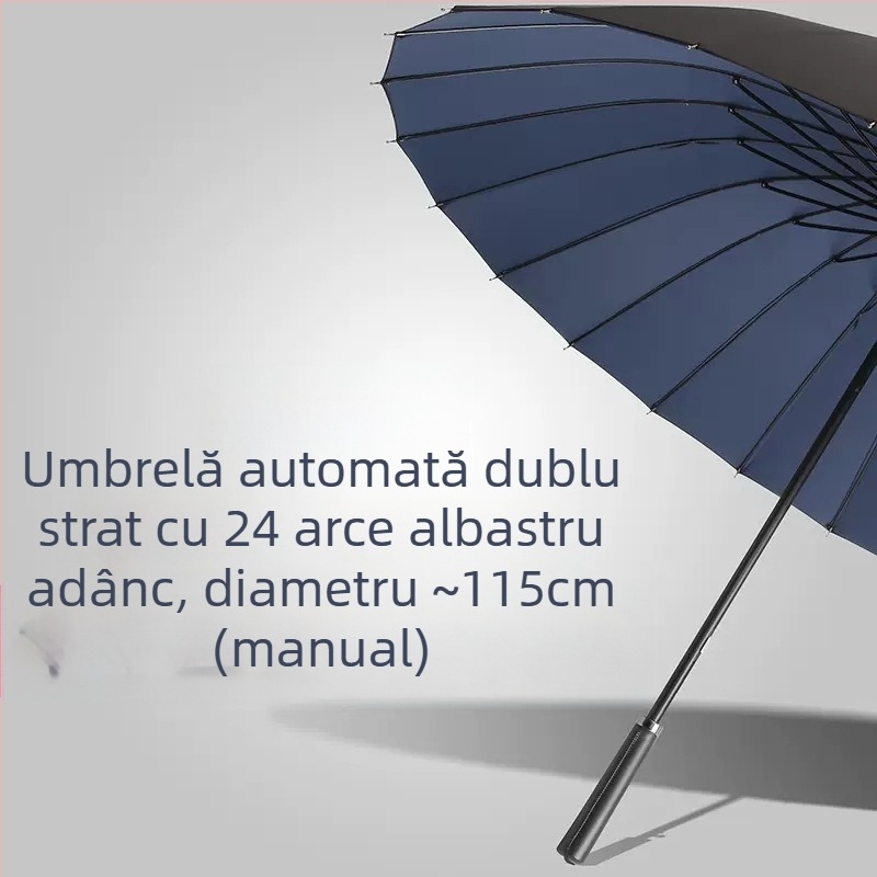 Umbrelă cu 24 de oase, umbrelă automată cu cârlig dublu, tijă dreaptă, en-gros, umbrelă solară, umbrelă publicitară personalizată, umbrelă rezistentă la vânt, umbrelă de afaceri cu mâner lung