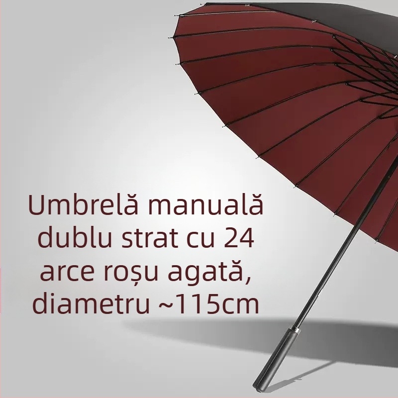 Umbrelă cu 24 de oase, umbrelă automată cu cârlig dublu, tijă dreaptă, en-gros, umbrelă solară, umbrelă publicitară personalizată, umbrelă rezistentă la vânt, umbrelă de afaceri cu mâner lung