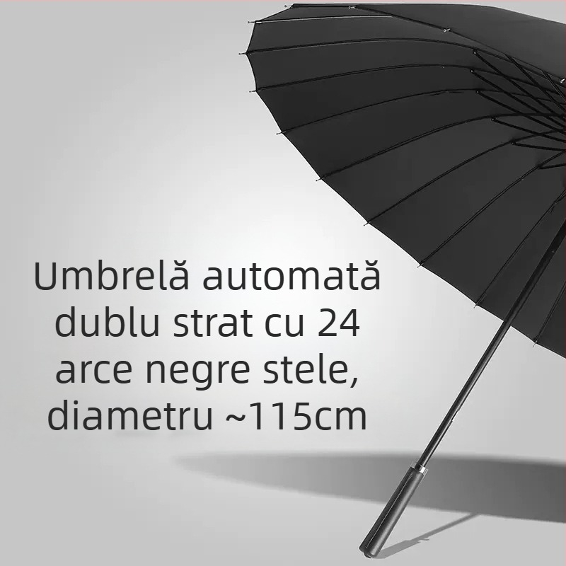 Umbrelă cu 24 de oase, umbrelă automată cu cârlig dublu, tijă dreaptă, en-gros, umbrelă solară, umbrelă publicitară personalizată, umbrelă rezistentă la vânt, umbrelă de afaceri cu mâner lung