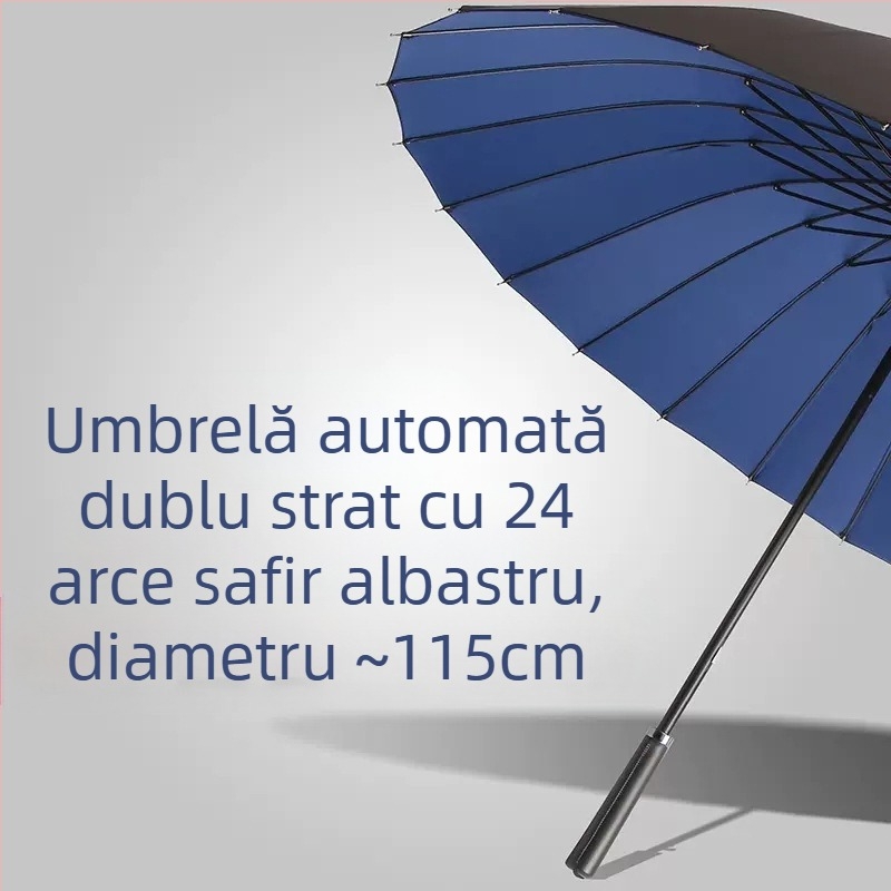 Umbrelă cu 24 de oase, umbrelă automată cu cârlig dublu, tijă dreaptă, en-gros, umbrelă solară, umbrelă publicitară personalizată, umbrelă rezistentă la vânt, umbrelă de afaceri cu mâner lung
