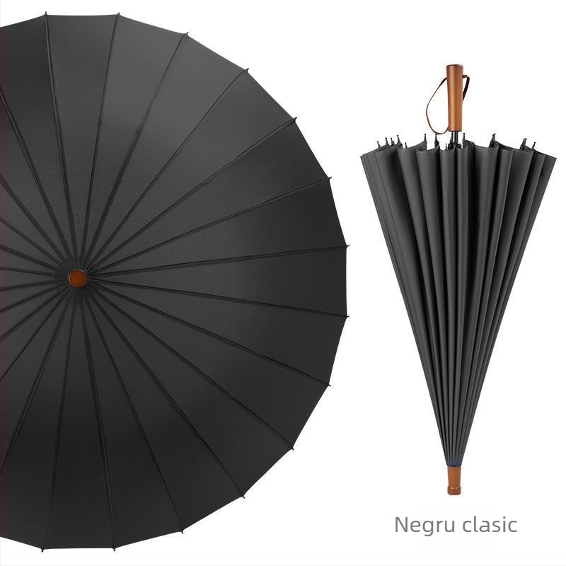 Umbrelă cu 24 de oase, umbrelă automată cu cârlig dublu, tijă dreaptă, en-gros, umbrelă solară, umbrelă publicitară personalizată, umbrelă rezistentă la vânt, umbrelă de afaceri cu mâner lung