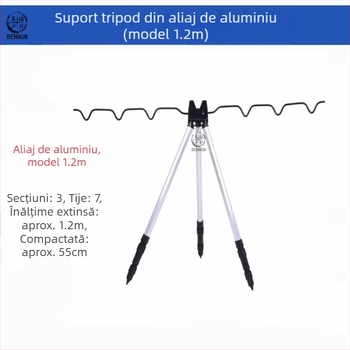 Suport pentru undiță de pescuit, aliaj de aluminiu, triunghi inserat la sol, suport telescopic cu rază lungă de acțiune, undiță de pescuit, trepied pentru exterior
