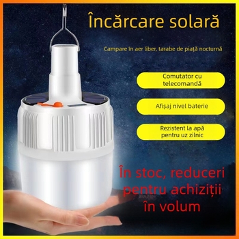 Lumină de urgență LED cu încărcare solară, lumină de noapte pentru piață, stand mobil, camping, iluminat exterior, lumină suspendată cu telecomandă, bec, lumină
