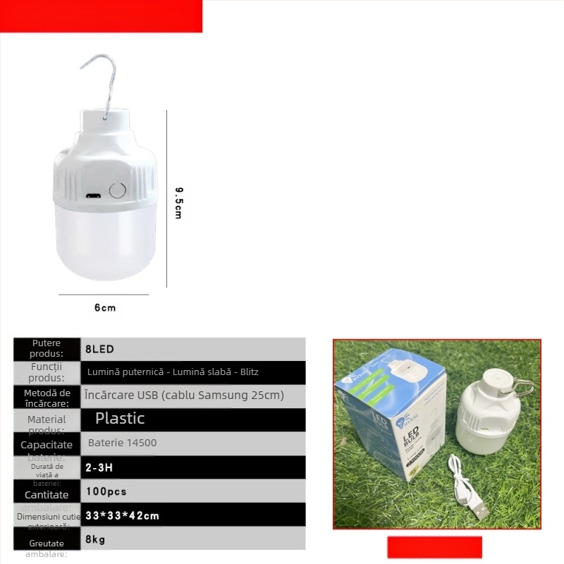 Lumină de urgență LED cu încărcare solară, lumină de noapte pentru piață, stand mobil, camping, iluminat exterior, lumină suspendată cu telecomandă, bec, lumină