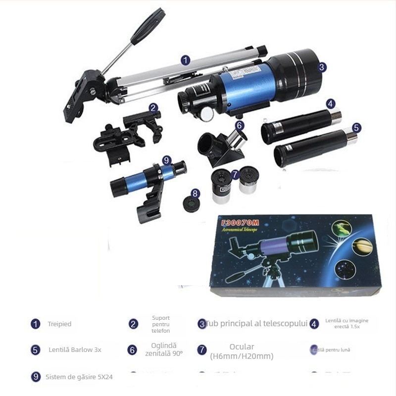 Telescop astronomic transfrontalier F30070M cu oglindă pentru vânătoarea stelelor pentru vizualizarea lunii la copii, telescop exterior de uz casnic de înaltă definiție, en-gros