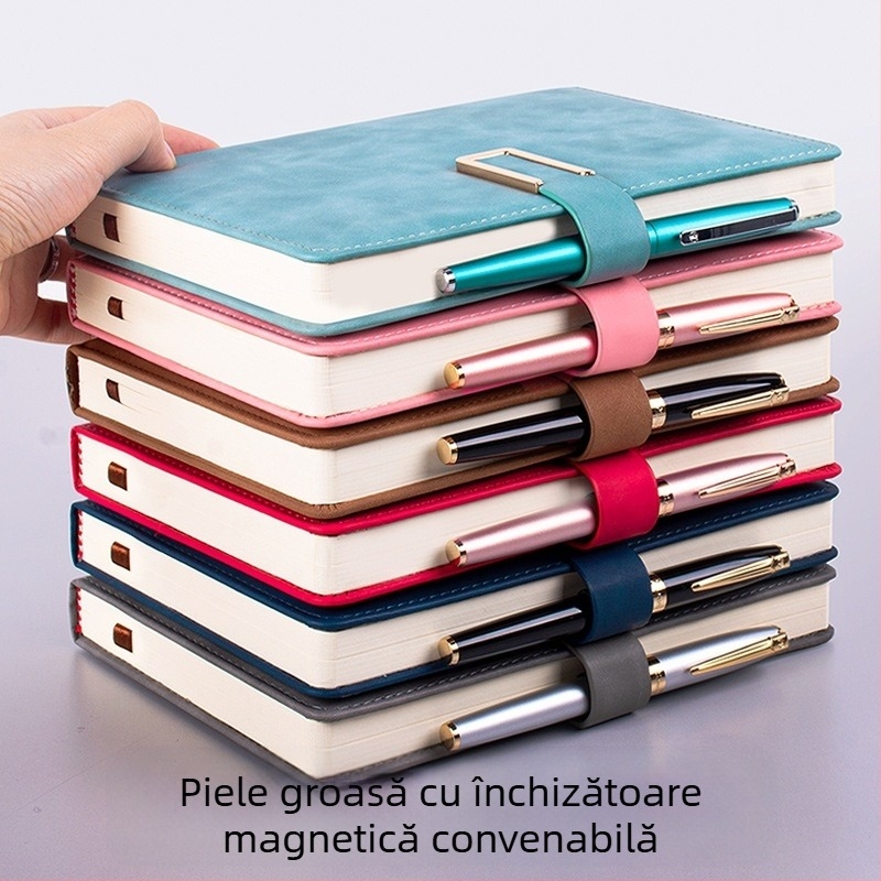 Caiet din piele îngroșată, blocnotes cu cataramă, oameni de afaceri, studenți simpli, 5 întâlniri, carte de înregistrare, artă