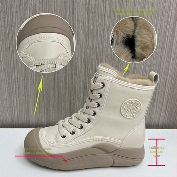 Pantofi sport cu talpă groasă, din blană de iepure, albi, pentru femei, de iarnă, 2025, noi, cu talpă înaltă, retro, versatil, cald, pantofi pentru femei