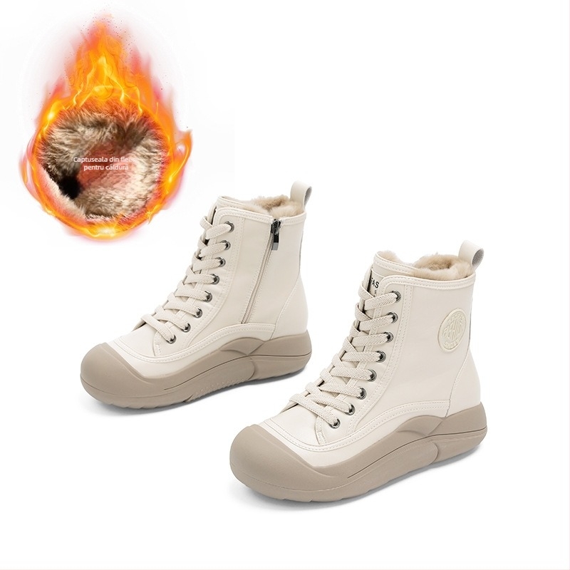 Pantofi sport cu talpă groasă, din blană de iepure, albi, pentru femei, de iarnă, 2025, noi, cu talpă înaltă, retro, versatil, cald, pantofi pentru femei