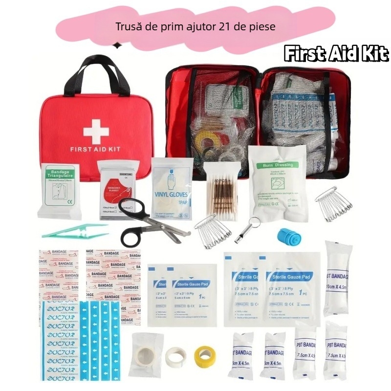 Trusă de prim ajutor pentru mașină în aer liber, trusă portabilă de călătorie, set de 22 de piese, provizii de salvare la domiciliu, geantă portabilă transfrontalieră