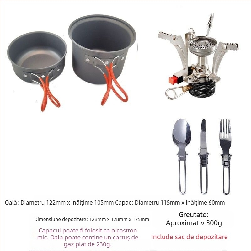 Oală portabilă ultra-ușoară pentru camping, plită unică în aer liber, set de picnic, oală pentru picnic