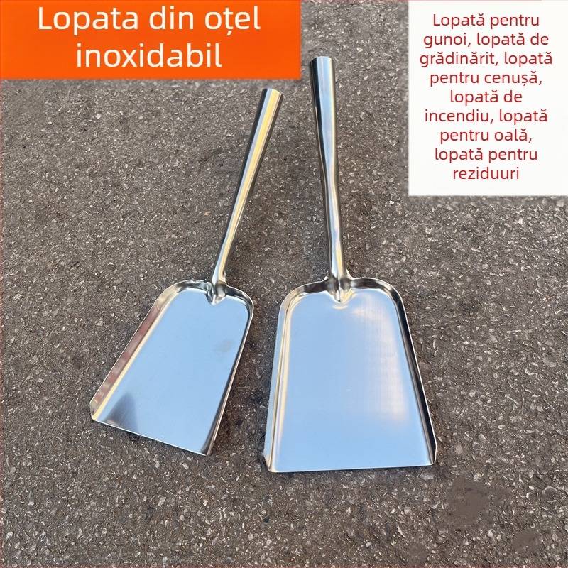 Lopată din oțel inoxidabil îngroșată, de modă veche, mâner lung, lopată mare și mică pentru foc, lopată pentru cărbune, lopată de curățare a gunoiului de uz casnic, lopată de zidar, trăgând lopată de cenușă