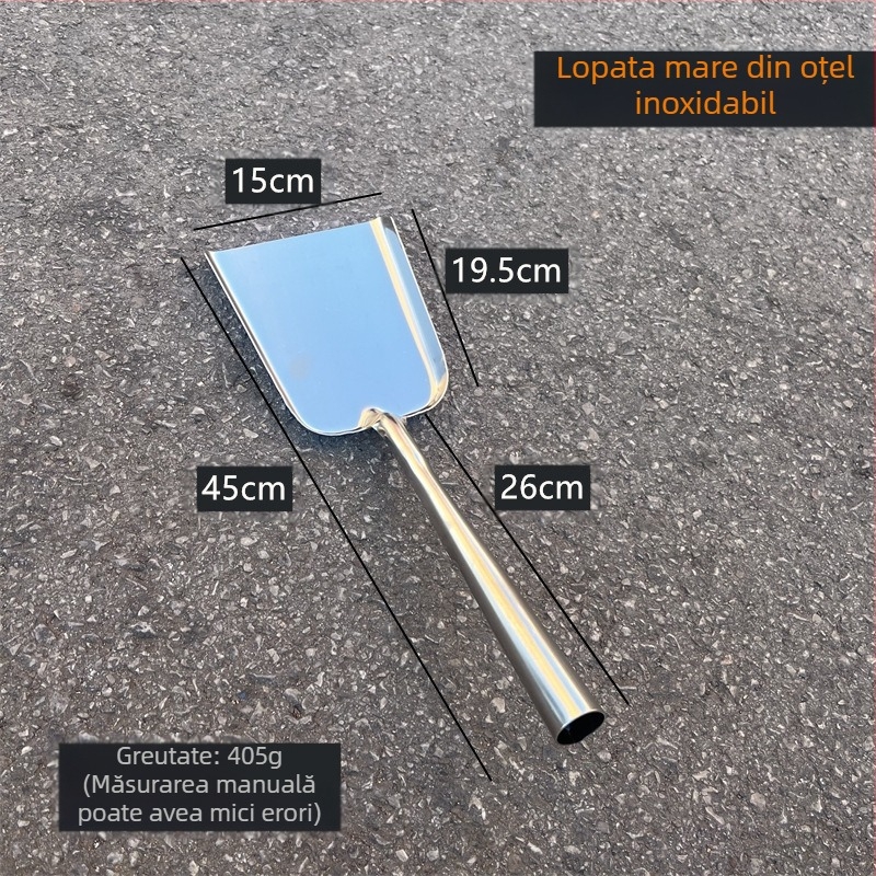 Lopată din oțel inoxidabil îngroșată, de modă veche, mâner lung, lopată mare și mică pentru foc, lopată pentru cărbune, lopată de curățare a gunoiului de uz casnic, lopată de zidar, trăgând lopată de cenușă
