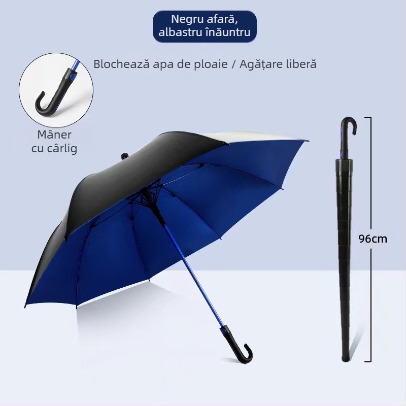 Umbrelă de golf cu mâner lung, impermeabilă, cu ochi mari, cu dublă utilizare, anti-furtună, cu tijă dreaptă, puternică și durabilă, cu protecție solară