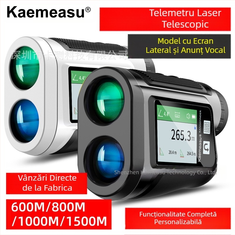 Telemetru laser reîncărcabil cu ecran tactil lateral, anunț vocal, volum zonă de golf, multifuncțional