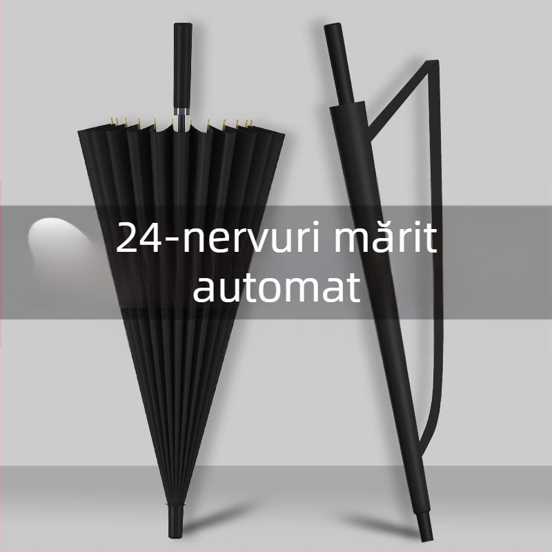 Umbrelă automată cu 24 de oase, umbrelă mare, supradimensionată, en-gros, din fabrică, cu mâner lung, drept, însorit și ploios, cu logo-ul cu dublă utilizare