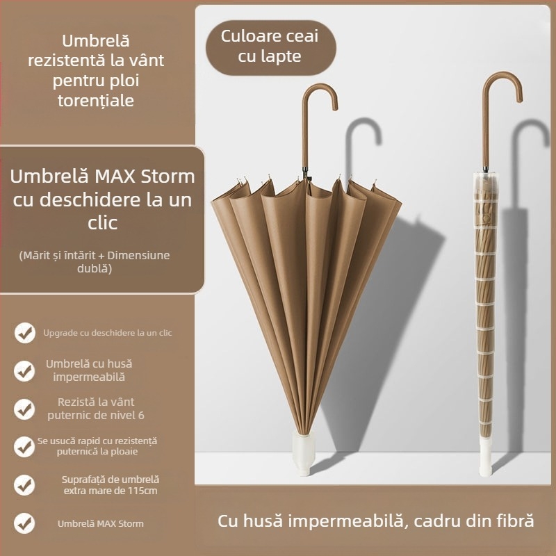 Umbrelă automată cu 24 de oase, umbrelă mare, supradimensionată, en-gros, din fabrică, cu mâner lung, drept, însorit și ploios, cu logo-ul cu dublă utilizare