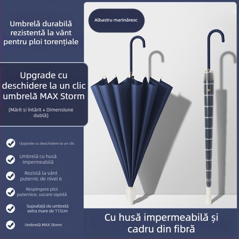 Umbrelă automată cu 24 de oase, umbrelă mare, supradimensionată, en-gros, din fabrică, cu mâner lung, drept, însorit și ploios, cu logo-ul cu dublă utilizare
