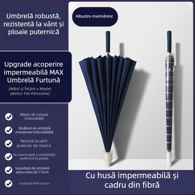 Umbrelă automată cu 24 de oase, umbrelă mare, supradimensionată, en-gros, din fabrică, cu mâner lung, drept, însorit și ploios, cu logo-ul cu dublă utilizare
