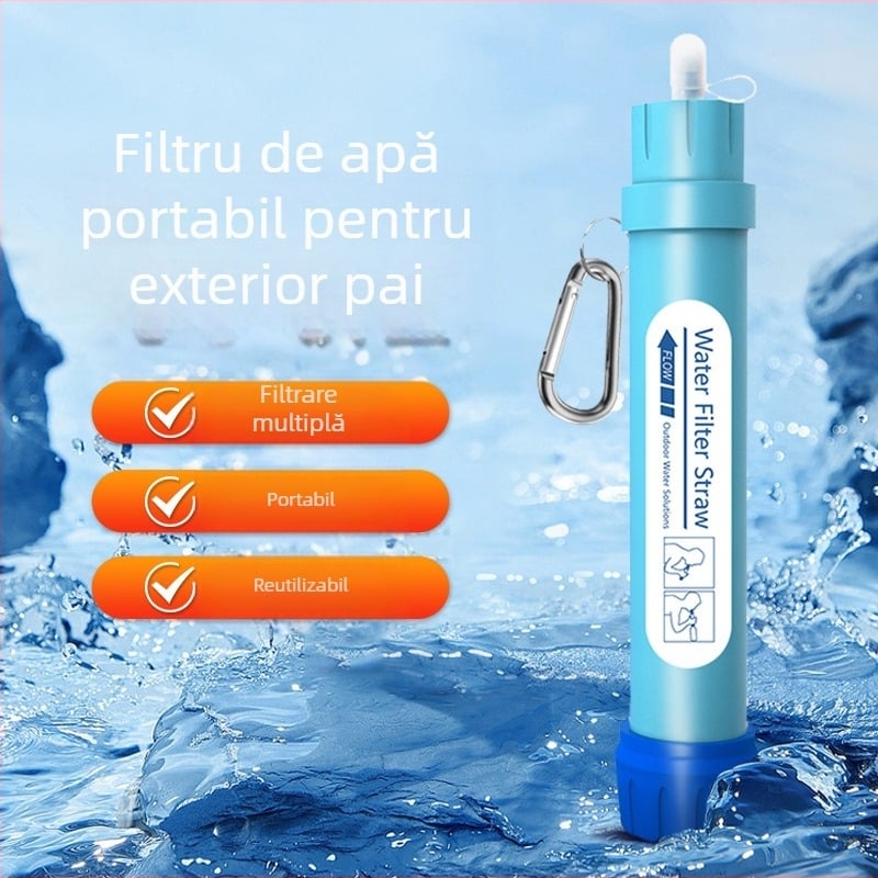 Filtru de apă de urgență în aer liber, portabil, purificare directă a apei potabile, paie, filtru de apă potabilă pentru camping și supraviețuire