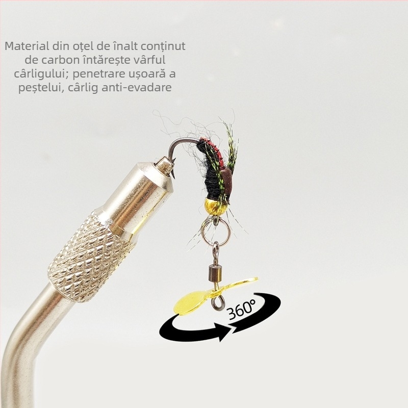 Elice cu paiete, modificare muscă Kung Fu, cârlig de muscă, elice cu paiete, compozit cu 8 inele, micromaterial Luya