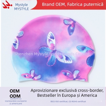 Cască de înot pentru adulți, culoarea Amazon, cu fluture, cască de înot pentru femei, cu păr lung, din silicon, cască de înot pentru femei, cu păr lung, mărită