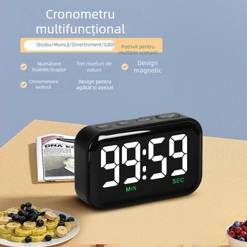 Cronometru electronic LED dedicat pentru copii, ceas deșteptător, cronometru cu dublă funcție, memento bucătărie inversat, ecran mare, învățare cu cronometru dedicat