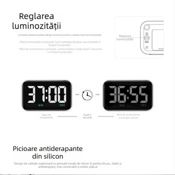 Cronometru electronic LED dedicat pentru copii, ceas deșteptător, cronometru cu dublă funcție, memento bucătărie inversat, ecran mare, învățare cu cronometru dedicat