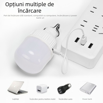 Bec LED nou de încărcare cu 3 becuri portabile pentru exterior, impermeabile, pentru piața nocturnă, pentru pană de curent, pentru situații de urgență